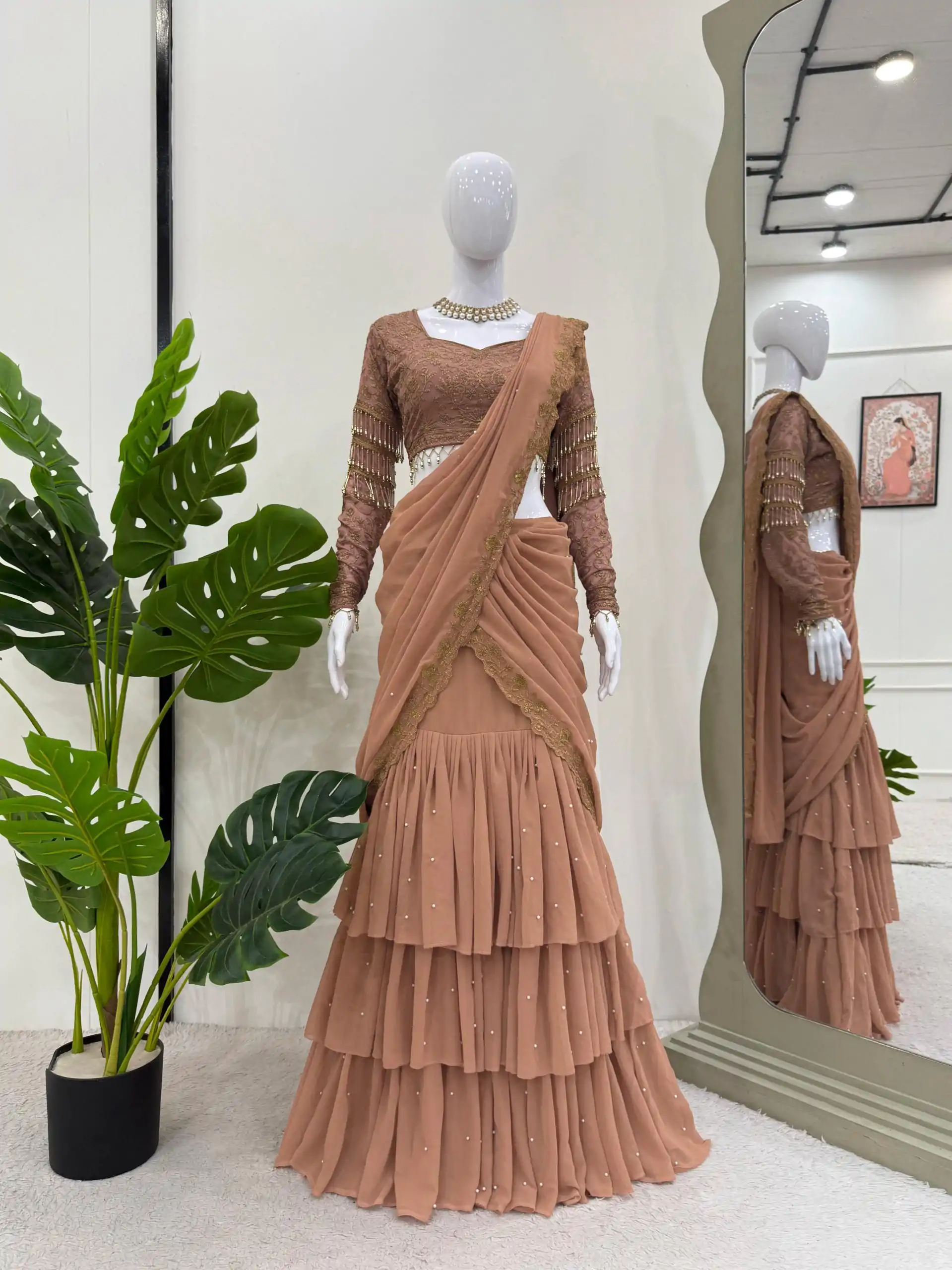 RTC 6489 Light Brown Color Georgette Thread With Sequence Lehenga Choli Casual, Wedding, Festival, Events, Expected, Delivery 4-5 Working Days @2399 | Lehenga, Bollywood Lehenga, Creative Lehenga, Designer Lehenga, Embroidered Lehenga, Party Wear Lehenga