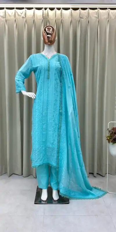  BE 322 Blue Color Chinon Cotton Thread Embroidery Work Salwar Suit Casual, Wedding, Party, Festive, Events Etc.4-6 Working Days@ 2099/-only | Casual Suits, Jump Suits, Salwar suit, Creative suits, Designer Suits, Palazzo Suits, Party Wear Suits, Patiala Suits, Straight Suits