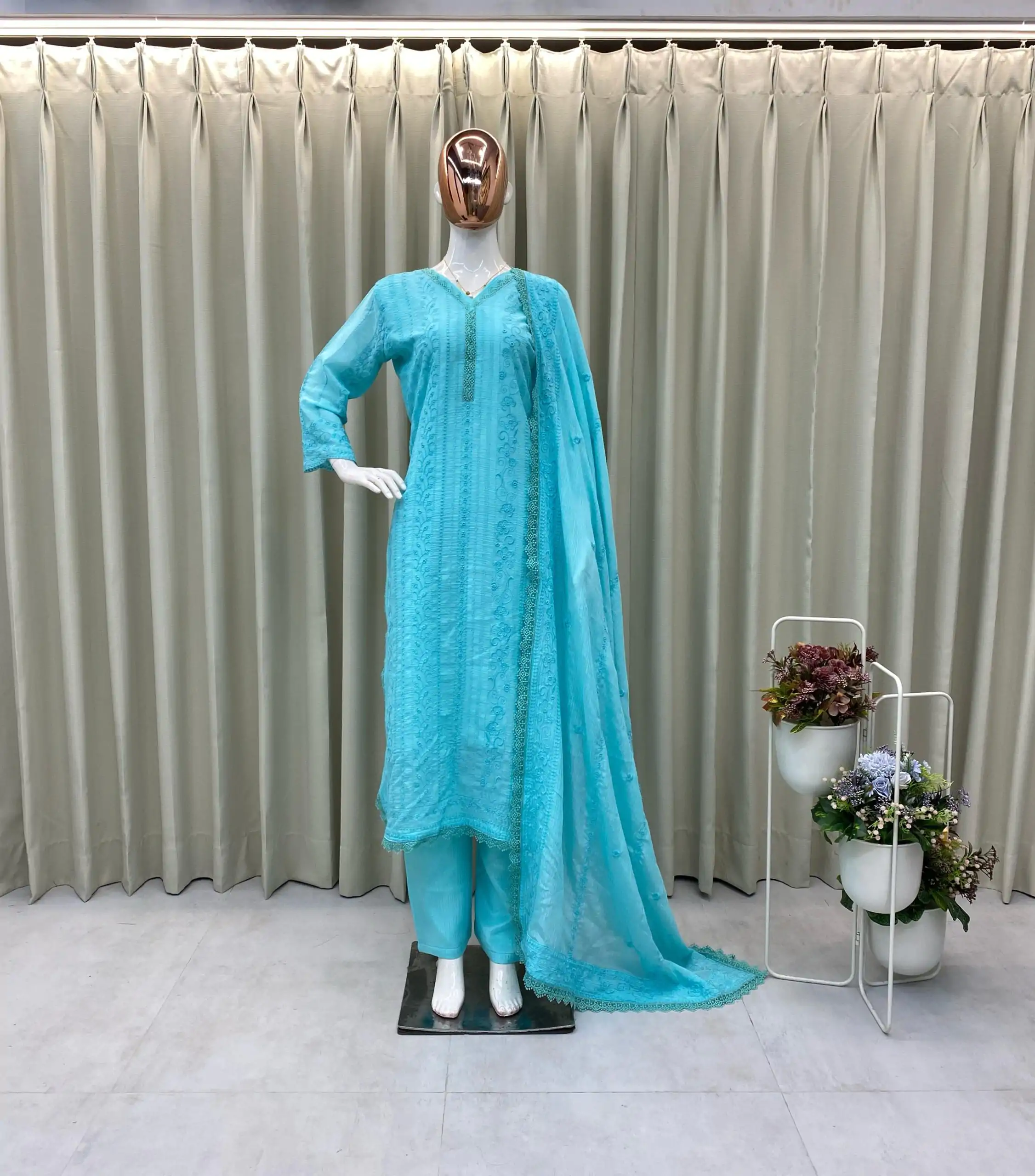 BE 322 Blue Color Chinon Cotton Thread Embroidery Work Salwar Suit Casual, Wedding, Party, Festive, Events Etc.4-6 Working Days@ 2099/-only | Casual Suits, Jump Suits, Salwar suit, Creative suits, Designer Suits, Palazzo Suits, Party Wear Suits, Patiala Suits, Straight Suits