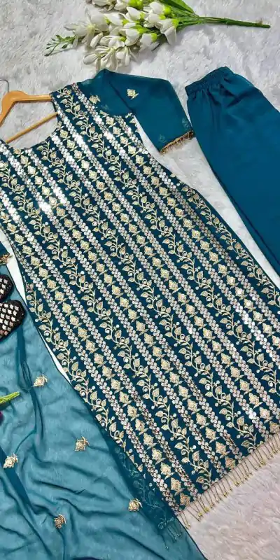 ND 5001 Blue Color Chinon Silk With Embroidery Work Salwar Suit Casual, Wedding, Party, Festive, Events Etc.4-6 Working Days@ 1899/-only | Casual Suits, Jump Suits, Salwar suit, Creative suits, Designer Suits, Palazzo Suits, Party Wear Suits, Patiala Suits, Straight Suits