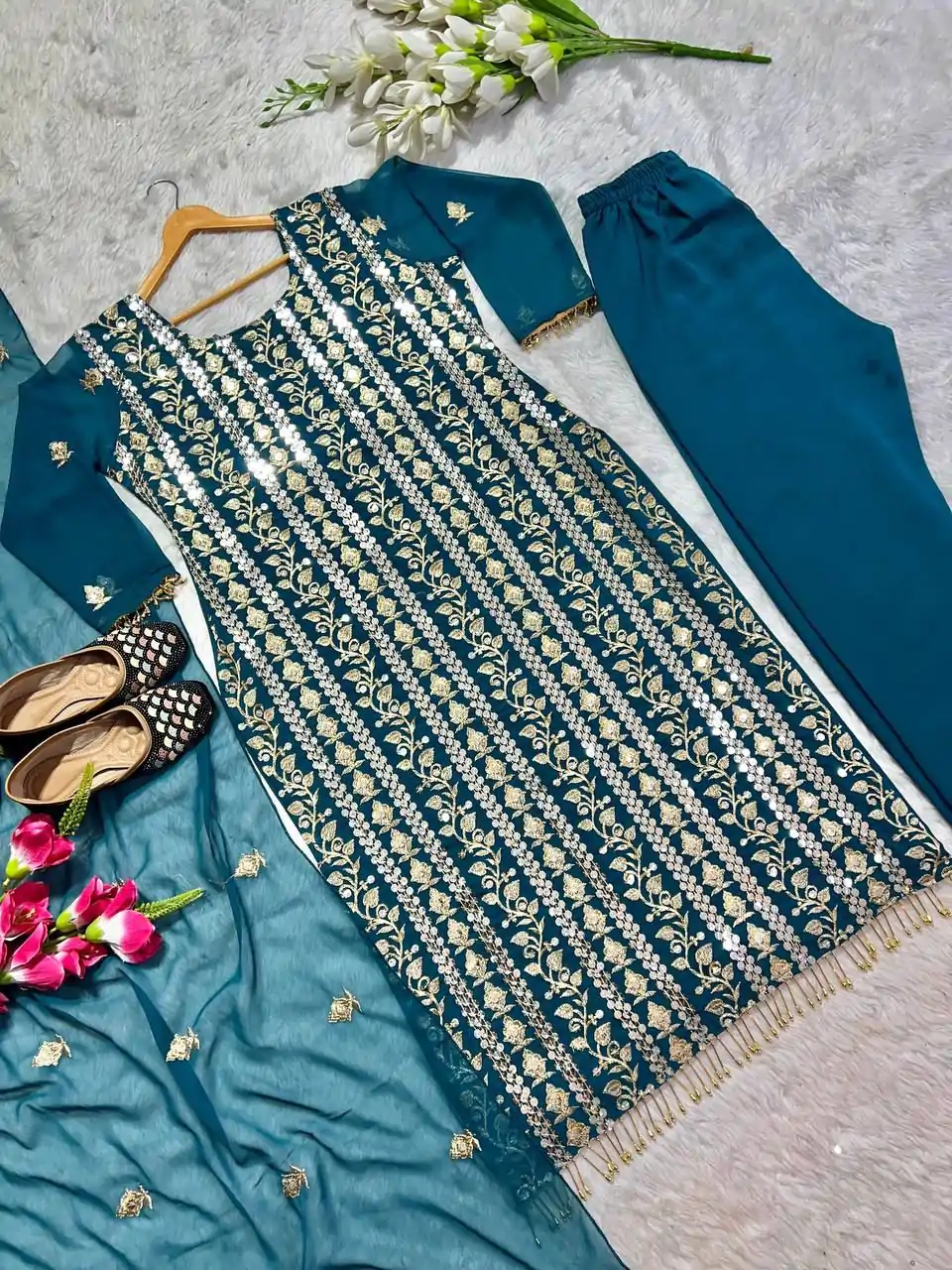 ND 5001 Blue Color Chinon Silk With Embroidery Work Salwar Suit Casual, Wedding, Party, Festive, Events Etc.4-6 Working Days@ 1899/-only | Casual Suits, Jump Suits, Salwar suit, Creative suits, Designer Suits, Palazzo Suits, Party Wear Suits, Patiala Suits, Straight Suits