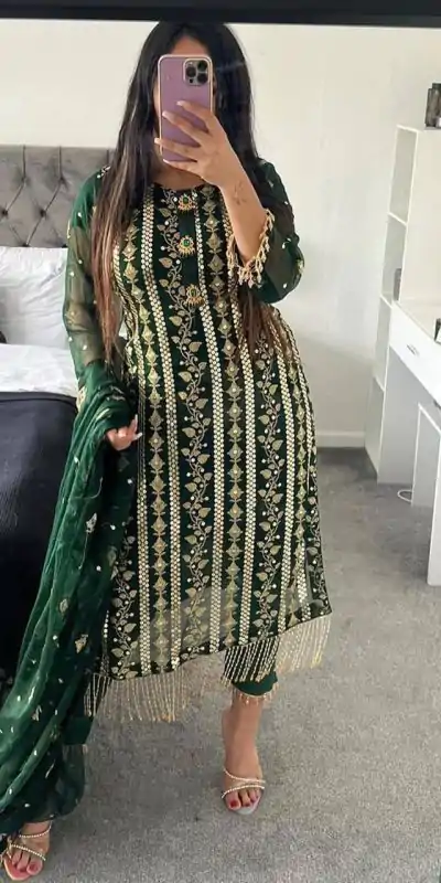 ND 5001 Green Color Chinon Silk With Embroidery Work Salwar Suit Casual, Wedding, Party, Festive, Events Etc.4-6 Working Days@ 1899/-only | Casual Suits, Jump Suits, Salwar suit, Creative suits, Designer Suits, Palazzo Suits, Party Wear Suits, Patiala Suits, Straight Suits