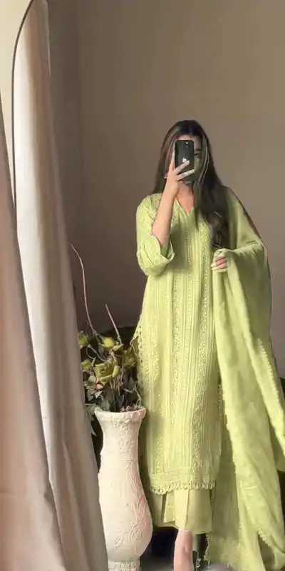  BE 322 Pista Color Chinon Cotton Thread Embroidery Work Salwar Suit Casual, Wedding, Party, Festive, Events Etc.4-6 Working Days@ 2099/-only | Casual Suits, Jump Suits, Salwar suit, Creative suits, Designer Suits, Palazzo Suits, Party Wear Suits, Patiala Suits, Straight Suits