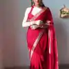 SC 233 Red Velvet Color Pure 9000 Velvet With Embroidery Lace Border Saree Casual, Wedding, Festive, Events . Expected Delivery  4-6 Working Days @1999/- | Designer Sarees, Embroidered Sarees, Sarees, Bollywood Sarees, Creative Sarees, Ethnic Saree, Modern Digital sarees, Party Wear Sarees