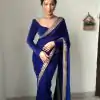 SC 233 Royal Blue Velvet Color Pure 9000 Velvet With Embroidery Lace Border Saree , Wedding, Festive, Events . Expected Delivery  4-6 Working Days @1999 | Designer Sarees, Embroidered Sarees, Sarees, Bollywood Sarees, Creative Sarees, Ethnic Saree, Modern Digital sarees, Party Wear Sarees