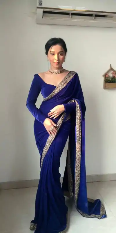 SC 233 Royal Blue Velvet Color Pure 9000 Velvet With Embroidery Lace Border Saree , Wedding, Festive, Events . Expected Delivery  4-6 Working Days @1999 | Designer Sarees, Embroidered Sarees, Sarees, Bollywood Sarees, Creative Sarees, Ethnic Saree, Modern Digital sarees, Party Wear Sarees