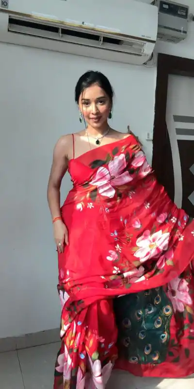  SC 227  Red Color Soft Organza Silk Ready To Wear Saree Casual, Wedding, Festive, Events . Expected Delivery  4-6 Working Days @1549/- only                                                                                                                                             | Designer Sarees, Embroidered Sarees, Sarees, Bollywood Sarees, Creative Sarees, Ethnic Saree, Modern Digital sarees, Party Wear Sarees