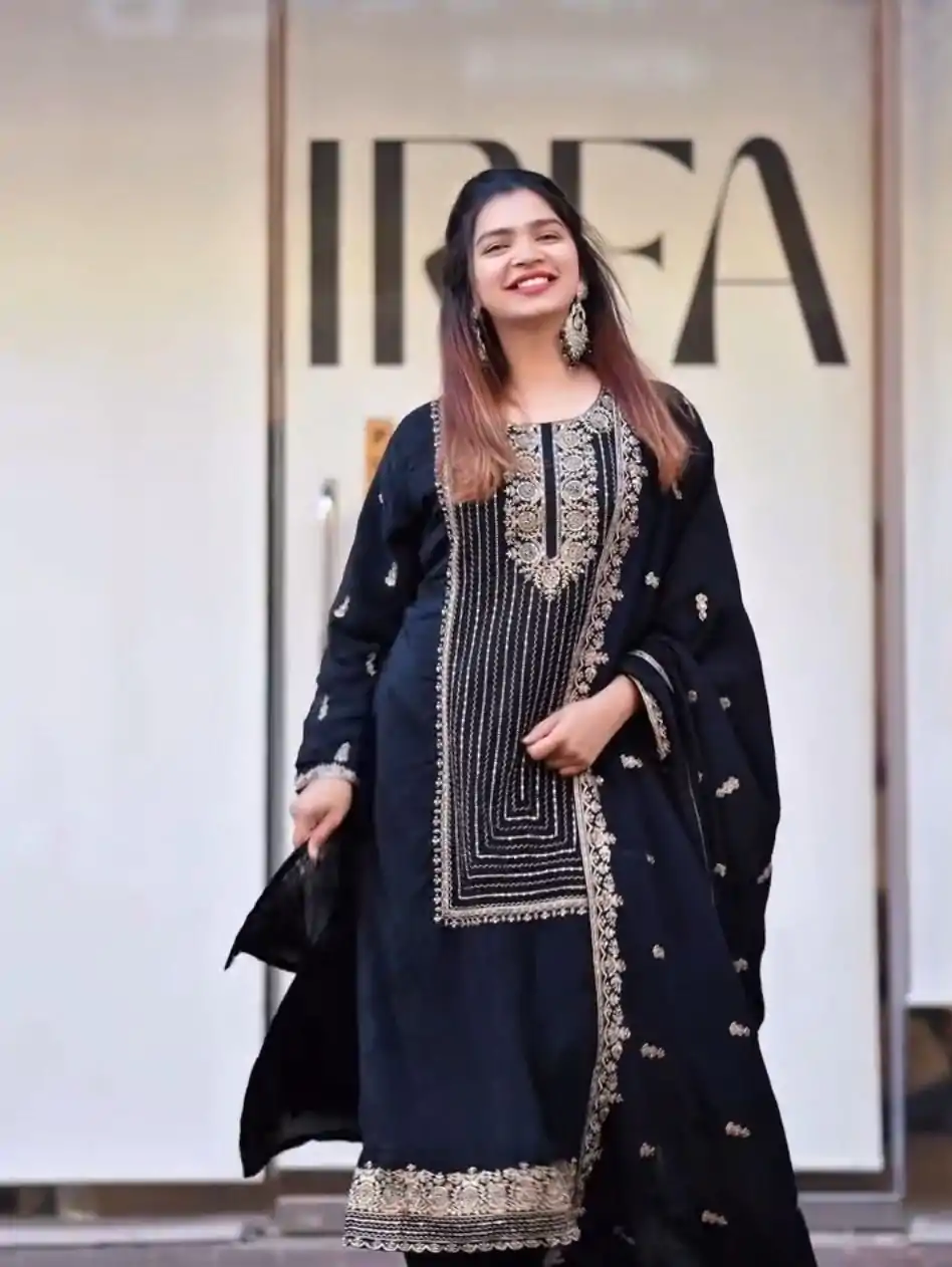 VLM 268 Black Color Georgette With Embroidery Work Salwar Suit Casual, Wedding, Festive, Events . Expected Delivery  4-6 Working Days @2099/- only      | Casual Suits, Jump Suits, Salwar suit, Creative suits, Designer Suits, Palazzo Suits, Party Wear Suits, Patiala Suits, Straight Suits