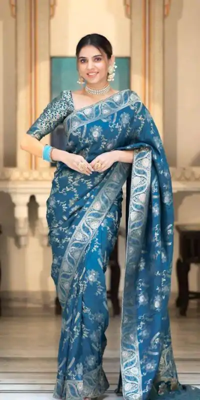MB 494 Blue Color Soft Litchi Silk All Over Weaving Saree Casual, Wedding, Festive, Events . Expected Delivery  4-6 Working Days @1199/- only                                                                                                                                             | Designer Sarees, Embroidered Sarees, Sarees, Bollywood Sarees, Creative Sarees, Ethnic Saree, Modern Digital sarees, Party Wear Sarees