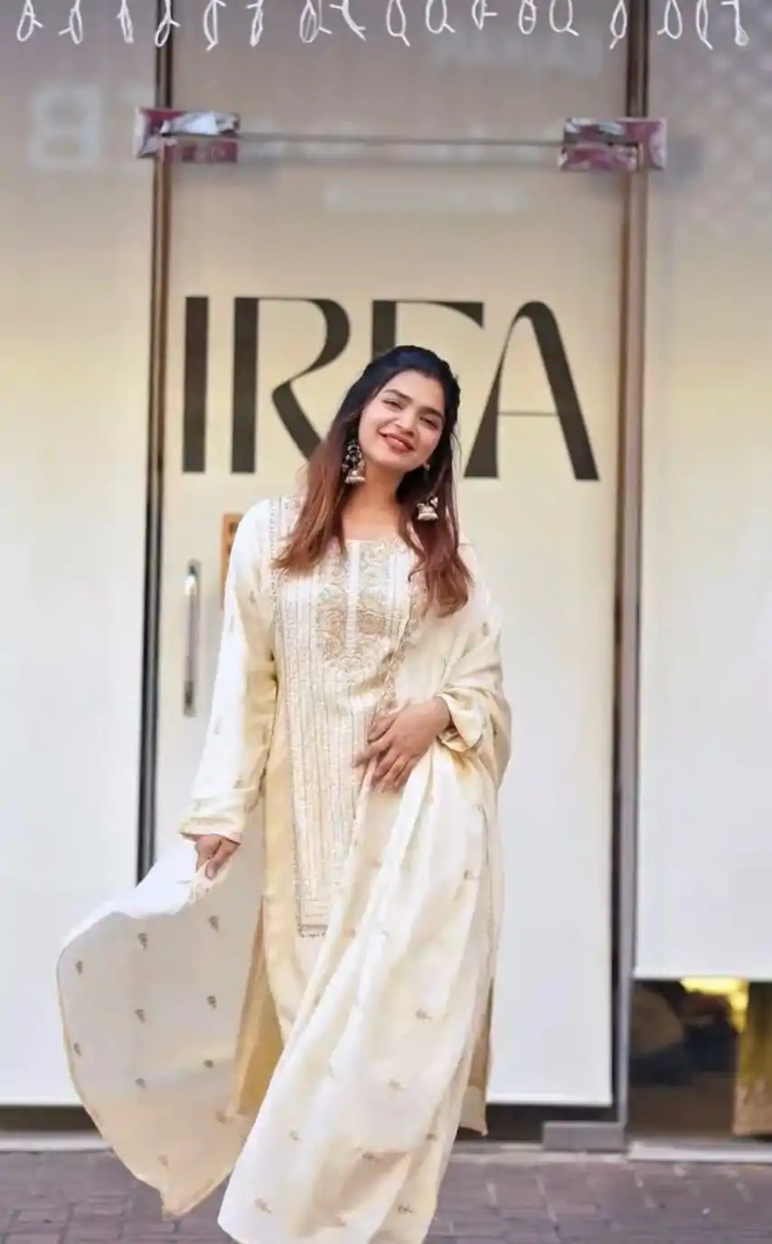 VLM 268 Half White Color Georgette With Embroidery Work Salwar Suit Casual, Wedding, Festive, Events . Expected Delivery  4-6 Working Days @2099/- only      | Casual Suits, Jump Suits, Salwar suit, Creative suits, Designer Suits, Palazzo Suits, Party Wear Suits, Patiala Suits, Straight Suits