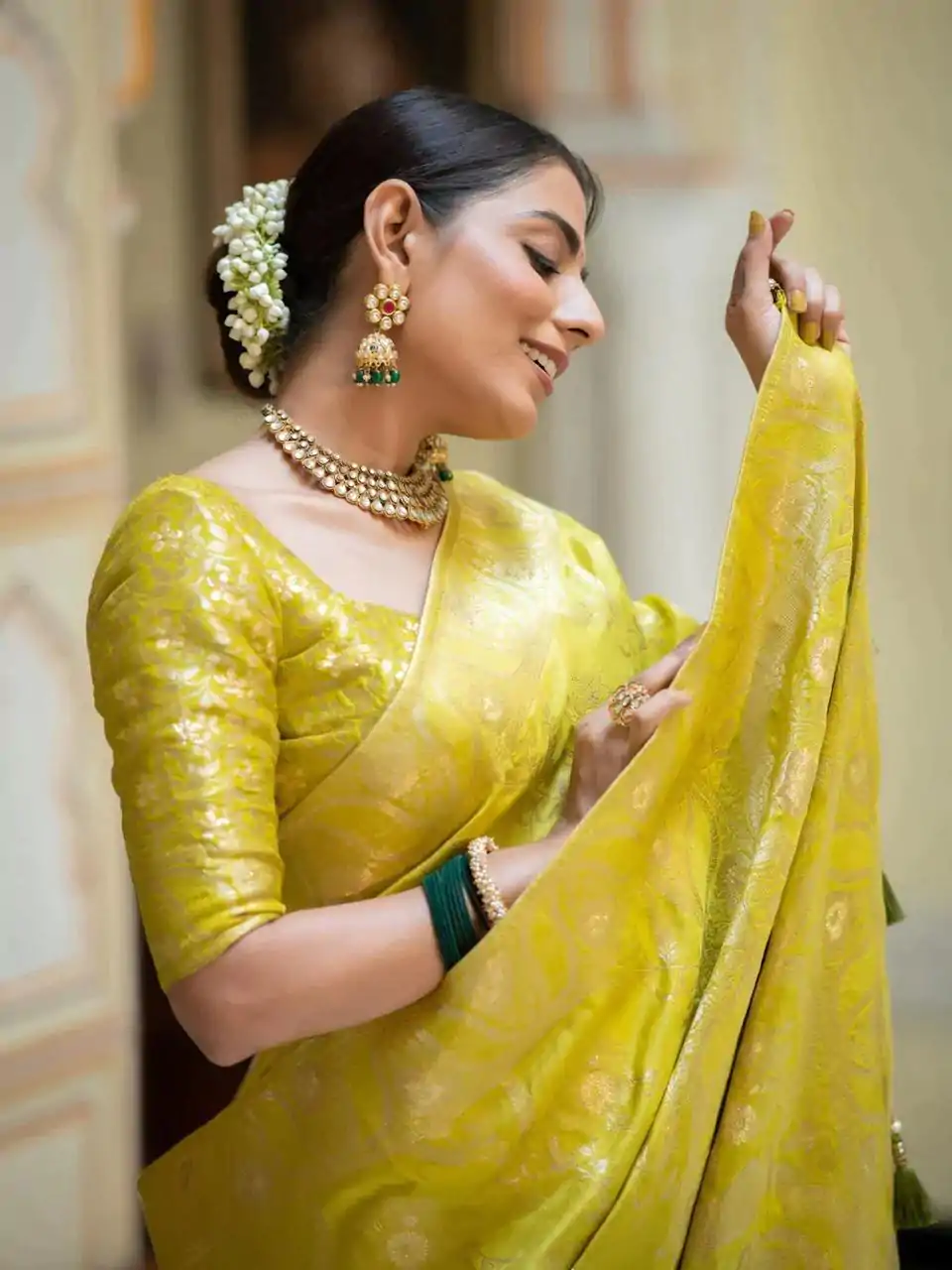 MB 494 Lemon Yellow Color Soft Litchi Silk All Over Weaving Saree Casual, Wedding, Festive, Events . Expected Delivery  4-6 Working Days @1199/- only                                                                                                                                             | Designer Sarees, Embroidered Sarees, Sarees, Bollywood Sarees, Creative Sarees, Ethnic Saree, Modern Digital sarees, Party Wear Sarees