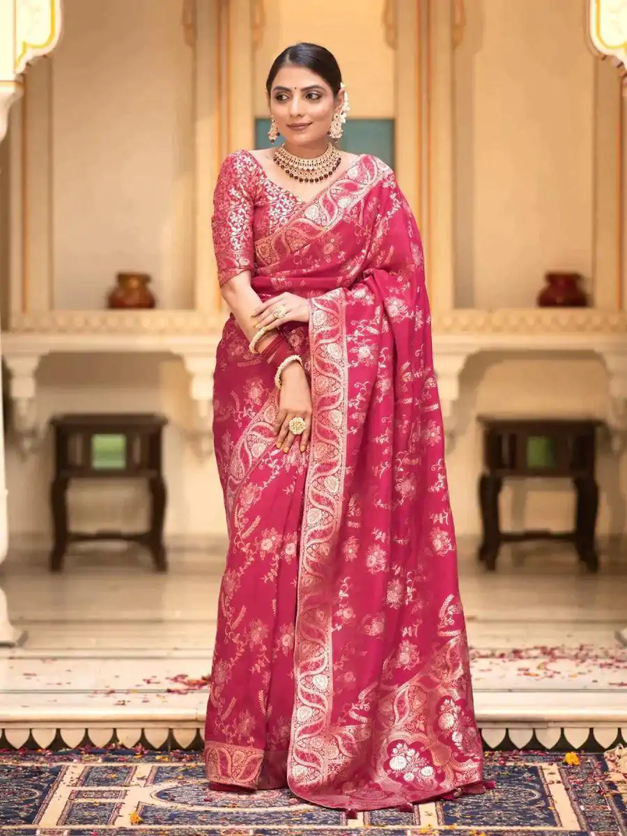 MB 494 Rani Pink Color Soft Litchi Silk All Over Weaving Saree Casual, Wedding, Festive, Events . Expected Delivery  4-6 Working Days @1199/- only                                                                                                                                             | Designer Sarees, Embroidered Sarees, Sarees, Bollywood Sarees, Creative Sarees, Ethnic Saree, Modern Digital sarees, Party Wear Sarees