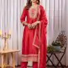 Bright Red Color Chinon Thread Sequence Work Salwar Suit