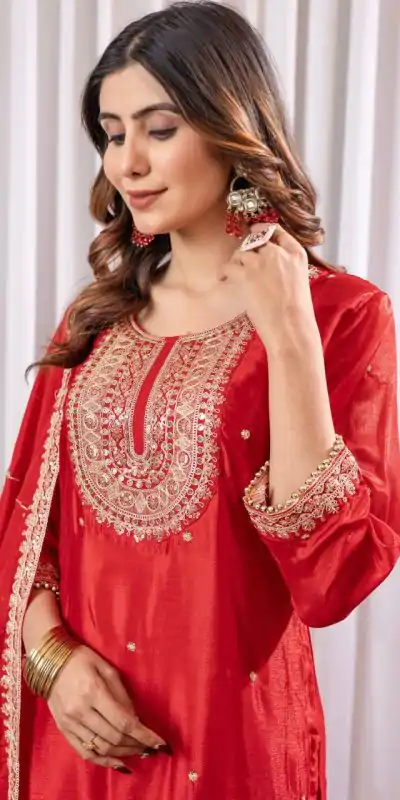 DC G89 Red Color Chinon Thread Sequence Work Salwar Suit Casual, Wedding, Festive, Events . Expected Delivery  4-6 Working Days @1999/- only      | Casual Suits, Jump Suits, Salwar suit, Creative suits, Designer Suits, Palazzo Suits, Party Wear Suits, Patiala Suits, Straight Suits