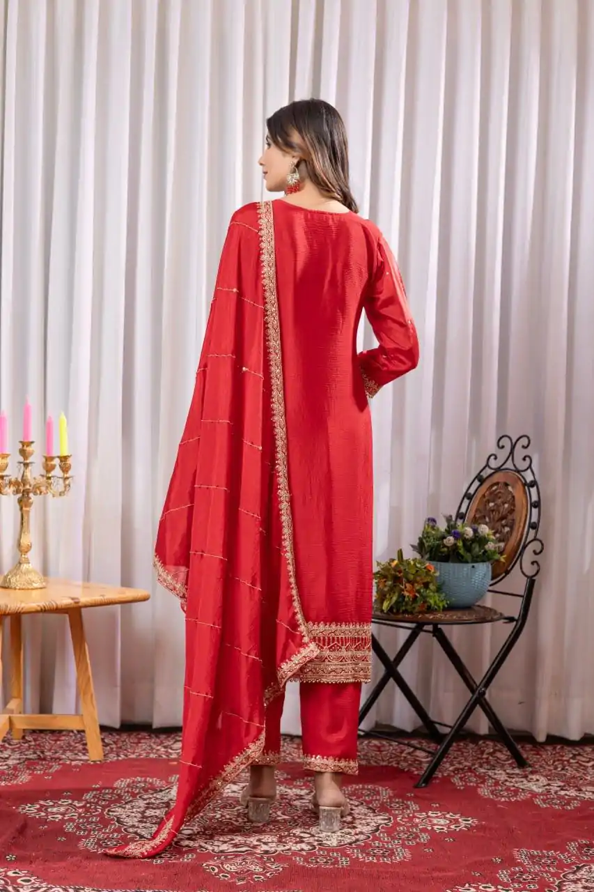 DC G89 Red Color Chinon Thread Sequence Work Salwar Suit Casual, Wedding, Festive, Events . Expected Delivery  4-6 Working Days @1999/- only      | Casual Suits, Jump Suits, Salwar suit, Creative suits, Designer Suits, Palazzo Suits, Party Wear Suits, Patiala Suits, Straight Suits