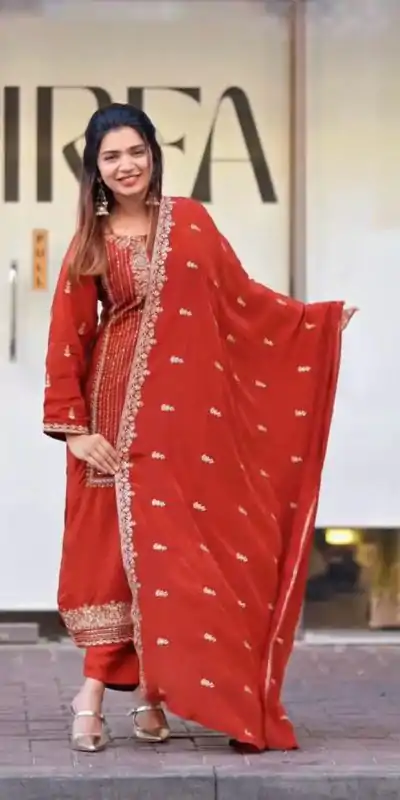 VLM 268 Red Color Georgette With Embroidery Work Salwar Suit Casual, Wedding, Festive, Events . Expected Delivery 4-6 Working Days @2099/- only | Casual Suits, Jump Suits, Salwar suit, Creative suits, Designer Suits, Palazzo Suits, Party Wear Suits, Patiala Suits, Straight Suits