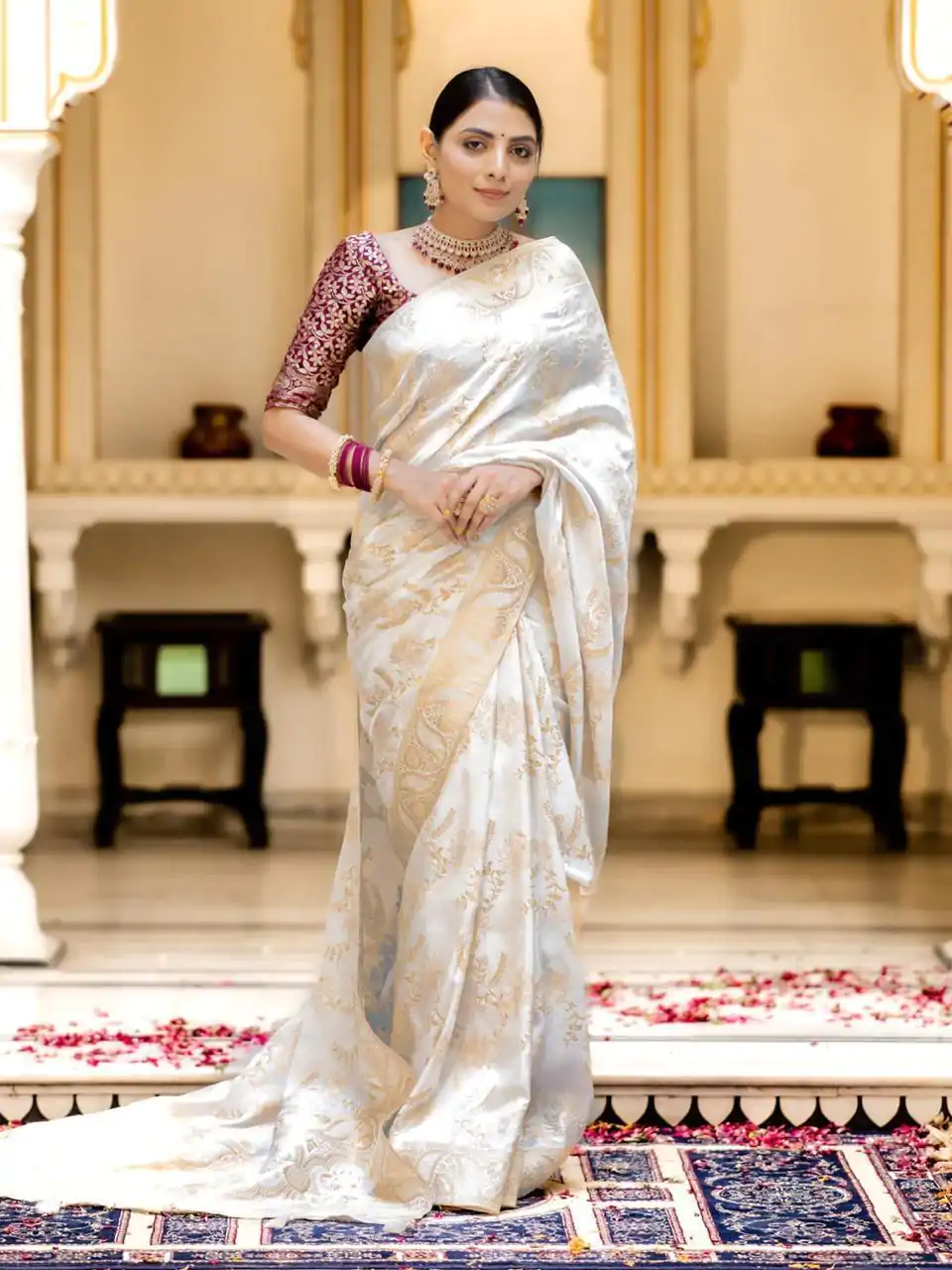 MB 494 White Color Soft Litchi Silk All Over Weaving Saree Casual, Wedding, Festive, Events . Expected Delivery  4-6 Working Days @1199/- only                                                                                                                                             | Designer Sarees, Embroidered Sarees, Sarees, Bollywood Sarees, Creative Sarees, Ethnic Saree, Modern Digital sarees, Party Wear Sarees