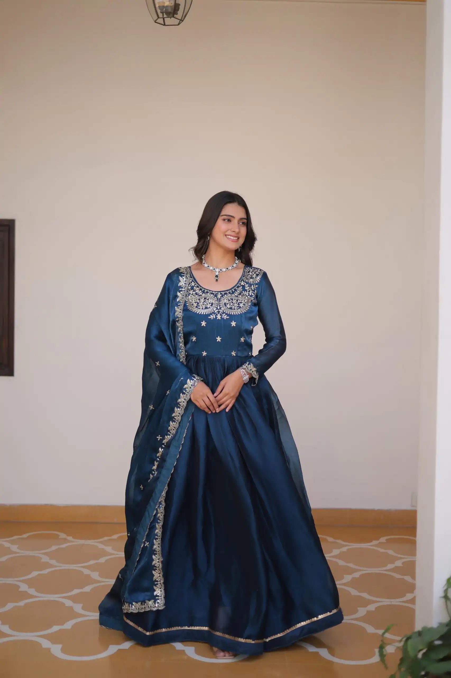 Ram 092 Blue Color Burberry Silk Sequence Work Readmit Less Gown Casual, Wedding, Festive, Events . Expected Delivery  4-6 Working Days @2149/- only      | Gowns, Bollywood Gowns, Creative Gowns, Designer Gowns, Embroidered Gowns, Party Wear Gowns