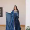 Ram 092 Blue Color Burberry Silk Sequence Work Readmit Less Gown Casual, Wedding, Festive, Events . Expected Delivery  4-6 Working Days @2149/- only      | Gowns, Bollywood Gowns, Creative Gowns, Designer Gowns, Embroidered Gowns, Party Wear Gowns