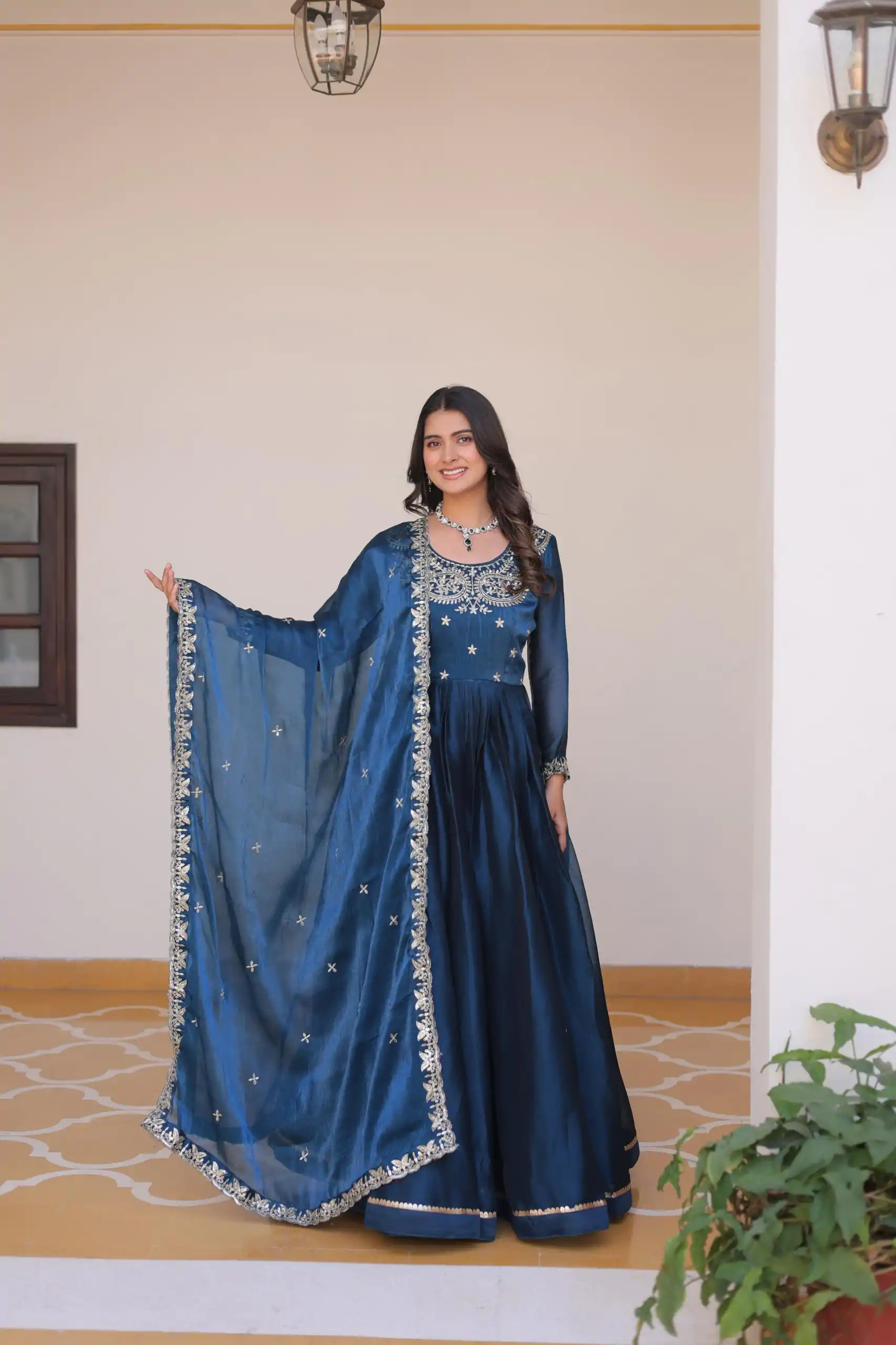 Ram 092 Blue Color Burberry Silk Sequence Work Readmit Less Gown Casual, Wedding, Festive, Events . Expected Delivery  4-6 Working Days @2149/- only      | Gowns, Bollywood Gowns, Creative Gowns, Designer Gowns, Embroidered Gowns, Party Wear Gowns