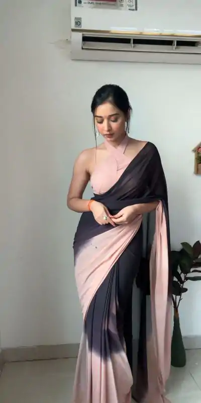 SC 225 Peach Black Color Soft Georgette Silk Ready To Wear Saree Casual, Wedding, Festive, Events . Expected Delivery  4-6 Working Days @1549/- only                                                                                                                                             | Designer Sarees, Embroidered Sarees, Sarees, Bollywood Sarees, Creative Sarees, Ethnic Saree, Modern Digital sarees, Party Wear Sarees