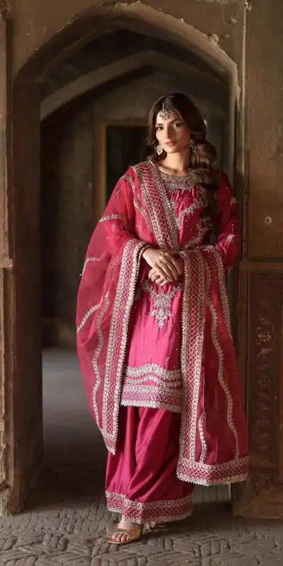 SRK 5251 Rani Pink Color Chinnon Silk Sequence Work Salwar Suit Salwar Suit Casual, Wedding, Festive, Events . Expected Delivery  4-6 Working Days @2149/- | Casual Suits, Jump Suits, Salwar suit, Creative suits, Designer Suits, Palazzo Suits, Party Wear Suits, Patiala Suits, Straight Suits