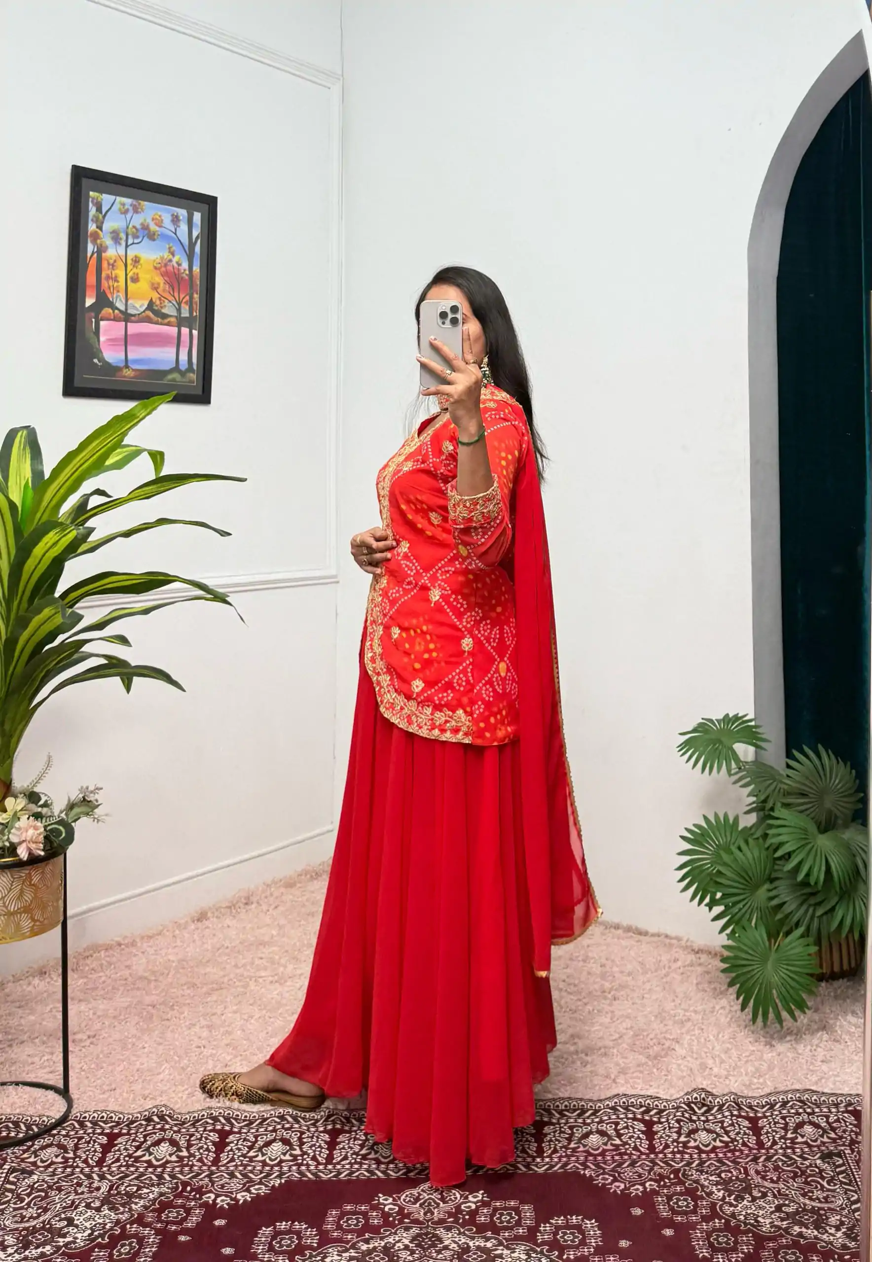ST 1084 Red Color Printed Faux Georgette Embroidery Work Salwar Suit Casual, Wedding, Party, Festive, Events Etc.4-6 Working Days@ 1949/-only | Casual Suits, Jump Suits, Salwar suit, Creative suits, Designer Suits, Palazzo Suits, Party Wear Suits, Patiala Suits, Straight Suits