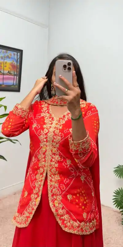 ST 1084 Red Color Printed Faux Georgette Embroidery Work Salwar Suit Casual, Wedding, Party, Festive, Events Etc.4-6 Working Days@ 1949/-only | Casual Suits, Jump Suits, Salwar suit, Creative suits, Designer Suits, Palazzo Suits, Party Wear Suits, Patiala Suits, Straight Suits