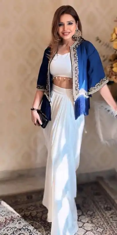 LG 1930 White Color Crape Silk Moti Lace On Blouse Dhoti Suit Casual, Wedding, Festive, Events . Expected Delivery  4-6 Working Days @2099/- only      | Casual Suits, Jump Suits, Salwar suit, Creative suits, Designer Suits, Palazzo Suits, Party Wear Suits, Patiala Suits, Straight Suits