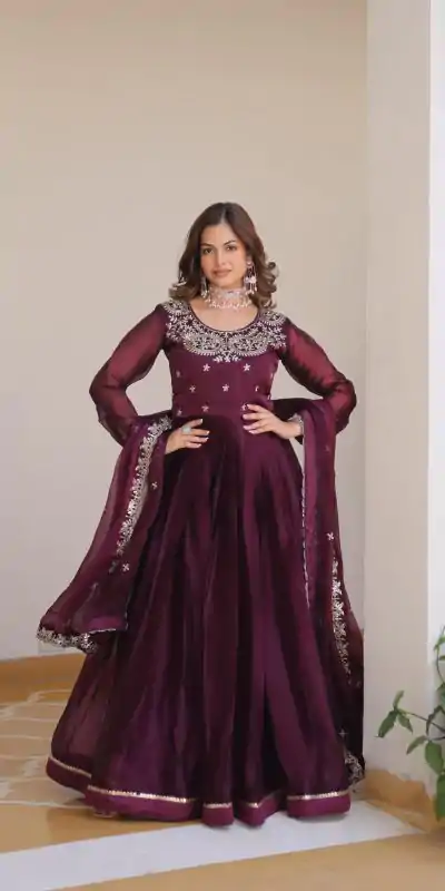 Ram 092 Wine Color Burberry Silk Sequence Work Readmit Less Gown Casual, Wedding, Festive, Events . Expected Delivery  4-6 Working Days @2149/- only      | Gowns, Bollywood Gowns, Creative Gowns, Designer Gowns, Embroidered Gowns, Party Wear Gowns