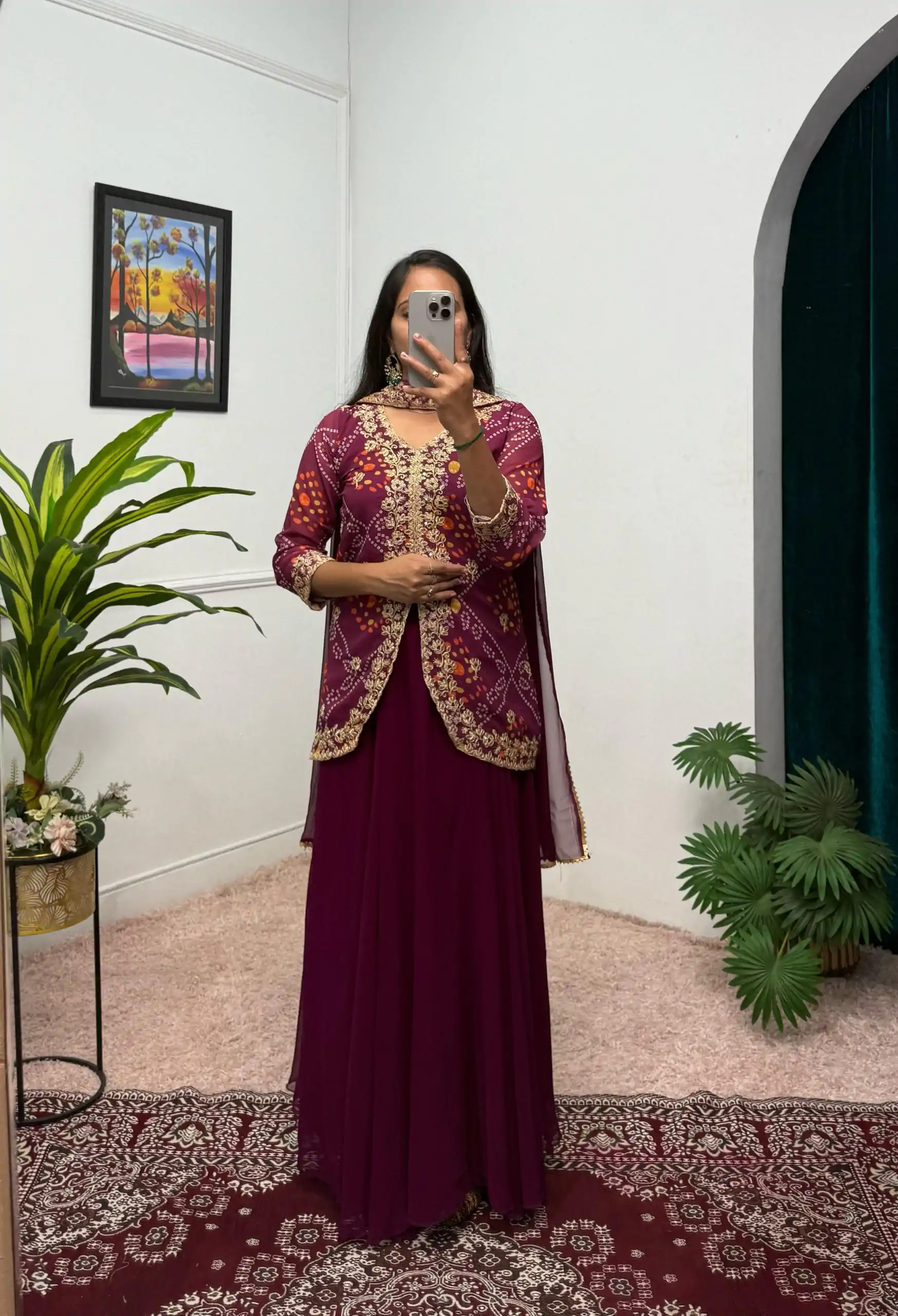 ST 1084 Wine Color Printed Faux Georgette Embroidery Work Salwar Suit Casual, Wedding, Party, Festive, Events Etc.4-6 Working Days@ 1949/-only | Casual Suits, Jump Suits, Salwar suit, Creative suits, Designer Suits, Palazzo Suits, Party Wear Suits, Patiala Suits, Straight Suits