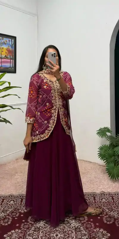 ST 1084 Wine Color Printed Faux Georgette Embroidery Work Salwar Suit Casual, Wedding, Party, Festive, Events Etc.4-6 Working Days@ 1949/-only | Casual Suits, Jump Suits, Salwar suit, Creative suits, Designer Suits, Palazzo Suits, Party Wear Suits, Patiala Suits, Straight Suits