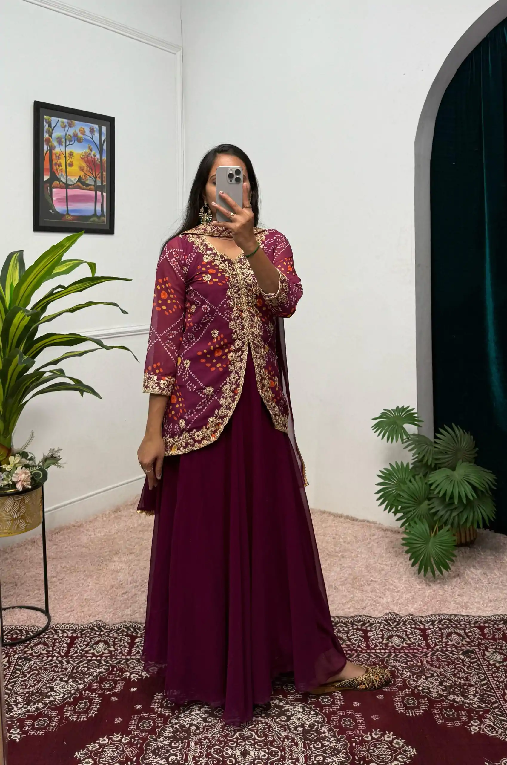 ST 1084 Wine Color Printed Faux Georgette Embroidery Work Salwar Suit Casual, Wedding, Party, Festive, Events Etc.4-6 Working Days@ 1949/-only | Casual Suits, Jump Suits, Salwar suit, Creative suits, Designer Suits, Palazzo Suits, Party Wear Suits, Patiala Suits, Straight Suits