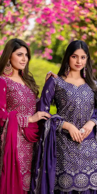 Ram 098 Rani Pink Color Chinon Thread Sequence Work Salwar Suit Casual, Wedding, Festive, Events . Expected Delivery  4-6 Working Days @2349/- only  | Casual Suits, Jump Suits, Salwar suit, Creative suits, Designer Suits, Palazzo Suits, Party Wear Suits, Patiala Suits, Straight Suits