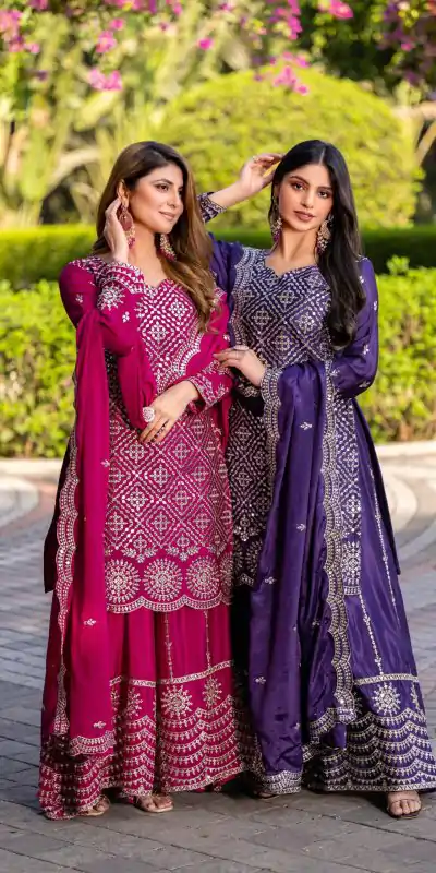 Ram 098 Rani Pink Color Chinon Thread Sequence Work Salwar Suit Casual, Wedding, Festive, Events . Expected Delivery  4-6 Working Days @2349/- only  | Casual Suits, Jump Suits, Salwar suit, Creative suits, Designer Suits, Palazzo Suits, Party Wear Suits, Patiala Suits, Straight Suits
