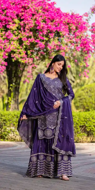 Ram 098 Royal Purple Color Chinon Thread Sequence Work Salwar Suit Casual, Wedding, Festive, Events . Expected Delivery 4-6 Working Days @2349/- only | Casual Suits, Jump Suits, Salwar suit, Creative suits, Designer Suits, Palazzo Suits, Party Wear Suits, Patiala Suits, Straight Suits