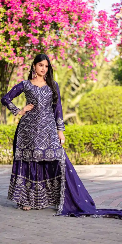 Ram 098 Royal Purple Color Chinon Thread Sequence Work Salwar Suit Casual, Wedding, Festive, Events . Expected Delivery  4-6 Working Days @2349/- only      | Casual Suits, Jump Suits, Salwar suit, Creative suits, Designer Suits, Palazzo Suits, Party Wear Suits, Patiala Suits, Straight Suits