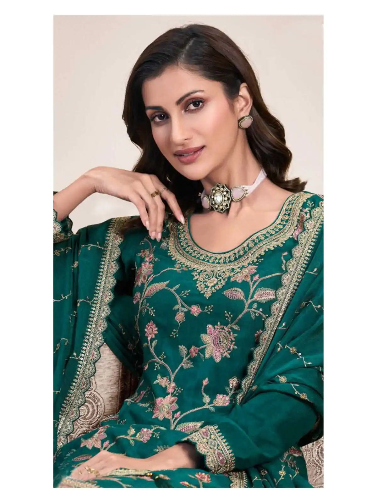 FC 73411 Green Color Chinon Multi Work Salwar Suit Casual, Wedding, Festive, Events . Expected Delivery  4-6 Working Days @2599/- only      | Casual Suits, Jump Suits, Salwar suit, Creative suits, Designer Suits, Palazzo Suits, Party Wear Suits, Patiala Suits, Straight Suits