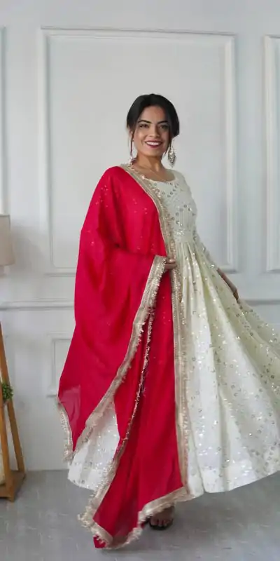 VLM 251 Half White Color Georgette Embroidery Work Gown Casual, Wedding, Party, Festive, Events Etc. Expected Delivery 4-6 Working Days @2099/- | Gowns, Bollywood Gowns, Creative Gowns, Designer Gowns, Embroidered Gowns, Party Wear Gowns