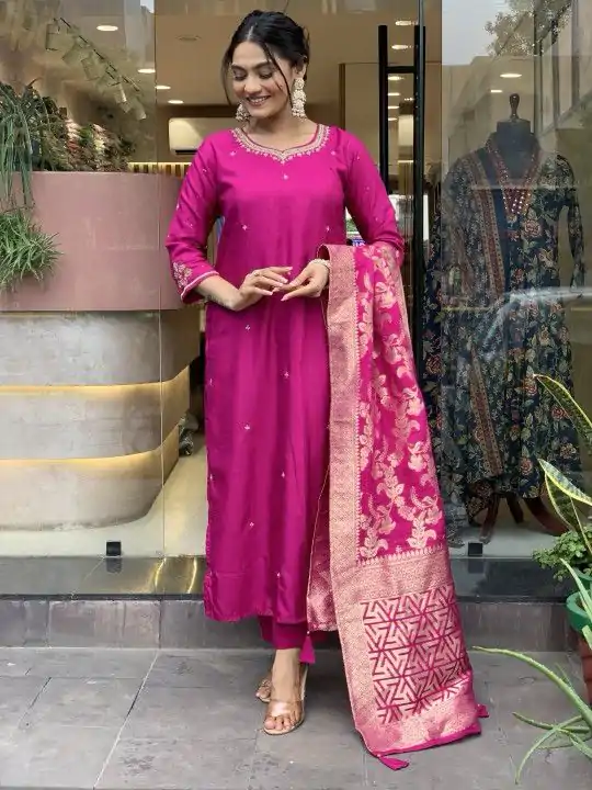 MF 755 Rani pink Color Roman Silk Coding Work Salwar Suit Casual, Wedding, Party, Festive, Events Etc.4-6 Working Days@ 1699/-only | Casual Suits, Jump Suits, Salwar suit, Creative suits, Designer Suits, Palazzo Suits, Party Wear Suits, Patiala Suits, Straight Suits