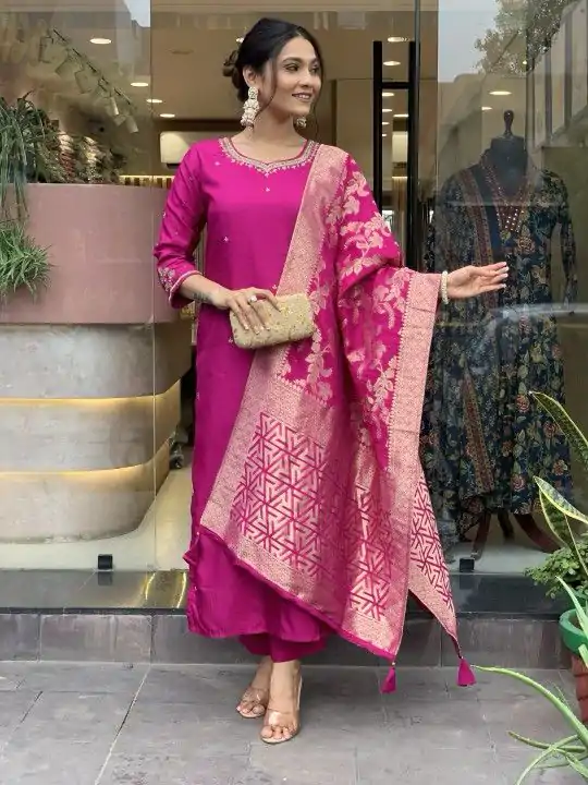 MF 755 Rani pink Color Roman Silk Coding Work Salwar Suit Casual, Wedding, Party, Festive, Events Etc.4-6 Working Days@ 1699/-only | Casual Suits, Jump Suits, Salwar suit, Creative suits, Designer Suits, Palazzo Suits, Party Wear Suits, Patiala Suits, Straight Suits