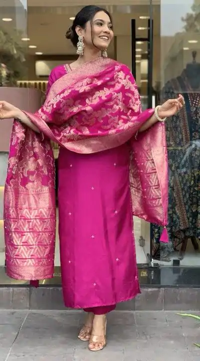 MF 755 Rani pink Color Roman Silk Coding Work Salwar Suit Casual, Wedding, Party, Festive, Events Etc.4-6 Working Days@ 1699/-only | Casual Suits, Jump Suits, Salwar suit, Creative suits, Designer Suits, Palazzo Suits, Party Wear Suits, Patiala Suits, Straight Suits