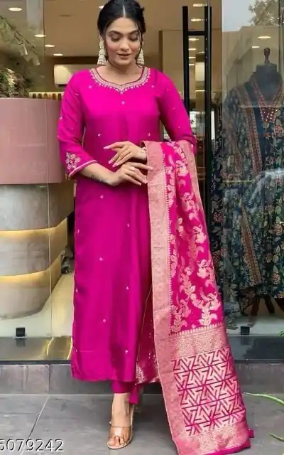 MF 755 Rani pink Color Roman Silk Coding Work Salwar Suit Casual, Wedding, Party, Festive, Events Etc.4-6 Working Days@ 1699/-only | Casual Suits, Jump Suits, Salwar suit, Creative suits, Designer Suits, Palazzo Suits, Party Wear Suits, Patiala Suits, Straight Suits