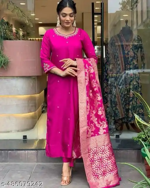 MF 755 Rani pink Color Roman Silk Coding Work Salwar Suit Casual, Wedding, Party, Festive, Events Etc.4-6 Working Days@ 1699/-only | Casual Suits, Jump Suits, Salwar suit, Creative suits, Designer Suits, Palazzo Suits, Party Wear Suits, Patiala Suits, Straight Suits