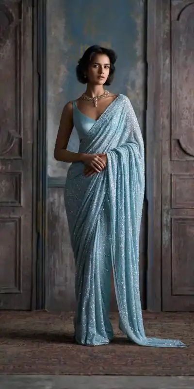 DF 3449Sky Blue Color Georgette Khichdi Sequence Work Saree Casual, Wedding, Festive, Events . Expected Delivery  4-6 Working Days @1899/- only                                                                                                                                           | Designer Sarees, Embroidered Sarees, Sarees, Bollywood Sarees, Creative Sarees, Ethnic Saree, Modern Digital sarees, Party Wear Sarees