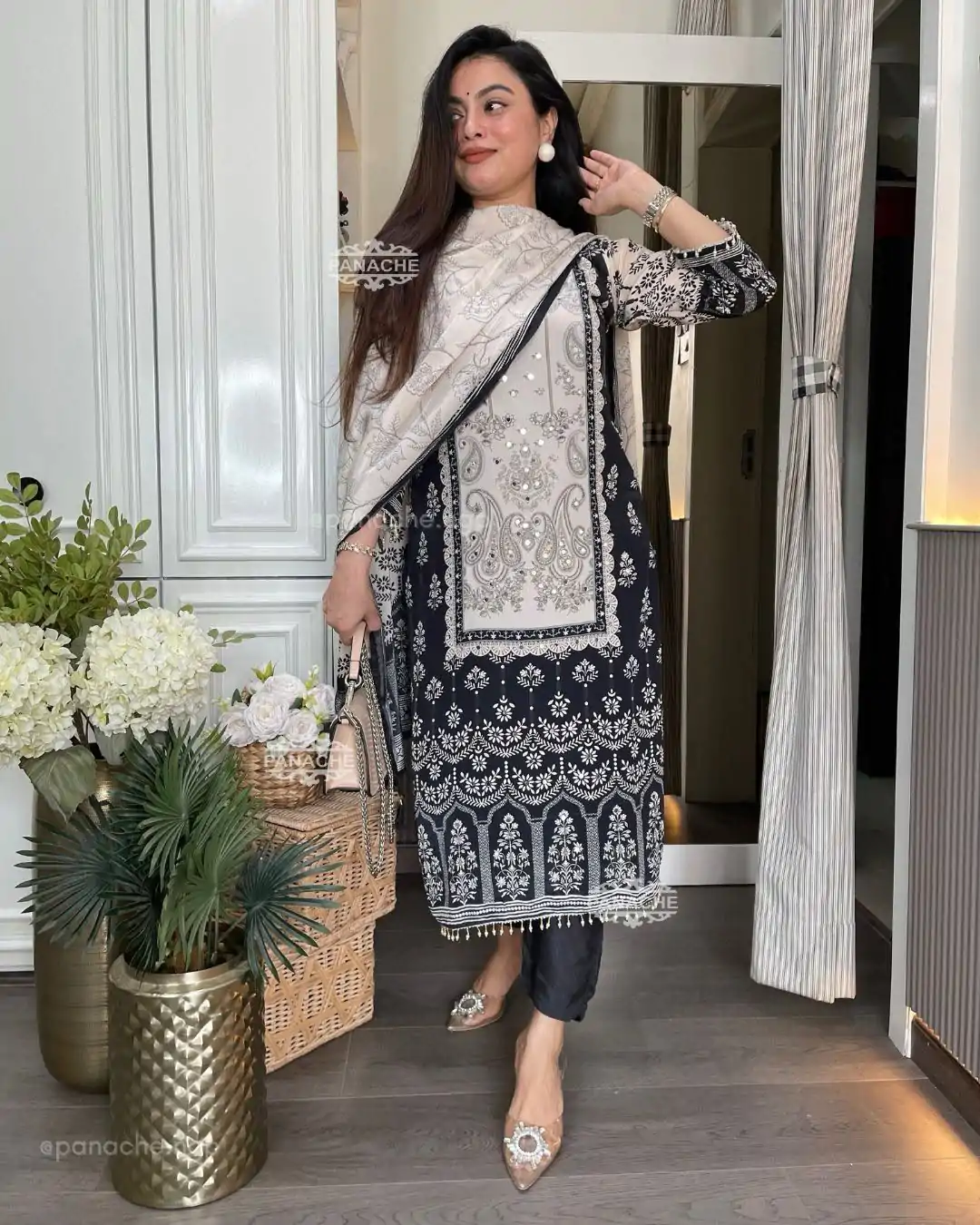 BE 337 White Color Chinon Printed Mirror Work Salwar Suit Casual, Wedding, Festive, Events . Expected Delivery  4-6 Working Days @1799/- only      | Casual Suits, Jump Suits, Salwar suit, Creative suits, Designer Suits, Palazzo Suits, Party Wear Suits, Patiala Suits, Straight Suits