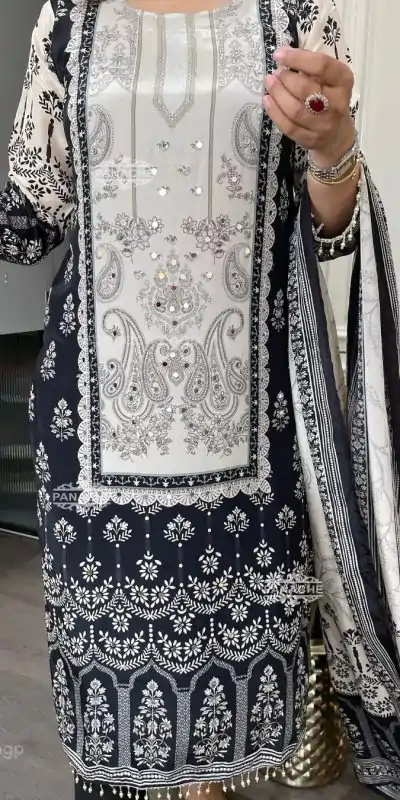 BE 337 White Color Chinon Printed Mirror Work Salwar Suit Casual, Wedding, Festive, Events . Expected Delivery  4-6 Working Days @1799/- only      | Casual Suits, Jump Suits, Salwar suit, Creative suits, Designer Suits, Palazzo Suits, Party Wear Suits, Patiala Suits, Straight Suits