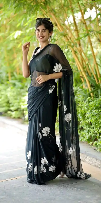 SC 411 Black Color Soft Georgette Silk All Over Saree Casual, Wedding, Festive, Events . Expected Delivery  4-6 Working Days @1599/- only                                                                                                                                           | Designer Sarees, Embroidered Sarees, Sarees, Bollywood Sarees, Creative Sarees, Ethnic Saree, Modern Digital sarees, Party Wear Sarees