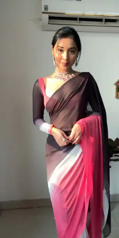 SC 235 Black Pink Color Soft Georgette Silk Ready To Wear Saree Casual, Wedding, Festive, Events . Expected Delivery  4-6 Working Days @1549/- only                                                                                                                                             | Designer Sarees, Embroidered Sarees, Sarees, Bollywood Sarees, Creative Sarees, Ethnic Saree, Modern Digital sarees, Party Wear Sarees