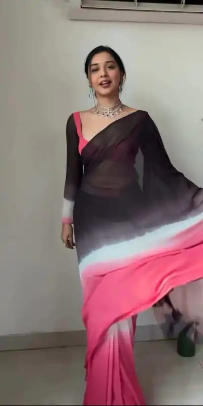 SC 235 Black Pink Color Soft Georgette Silk Ready To Wear Saree Casual, Wedding, Festive, Events . Expected Delivery  4-6 Working Days @1549/- only                                                                                                                                             | Designer Sarees, Embroidered Sarees, Sarees, Bollywood Sarees, Creative Sarees, Ethnic Saree, Modern Digital sarees, Party Wear Sarees